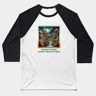 Japanese Fantasy Village Blue and Orange Tones Baseball T-Shirt